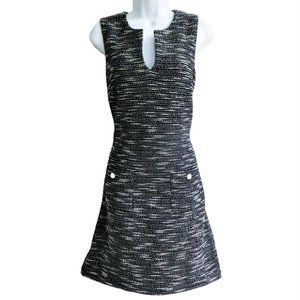 Karl Lagerfeld Paris Knit Jacquard Sheath Dress Split Neck Pockets Sleeveless 8